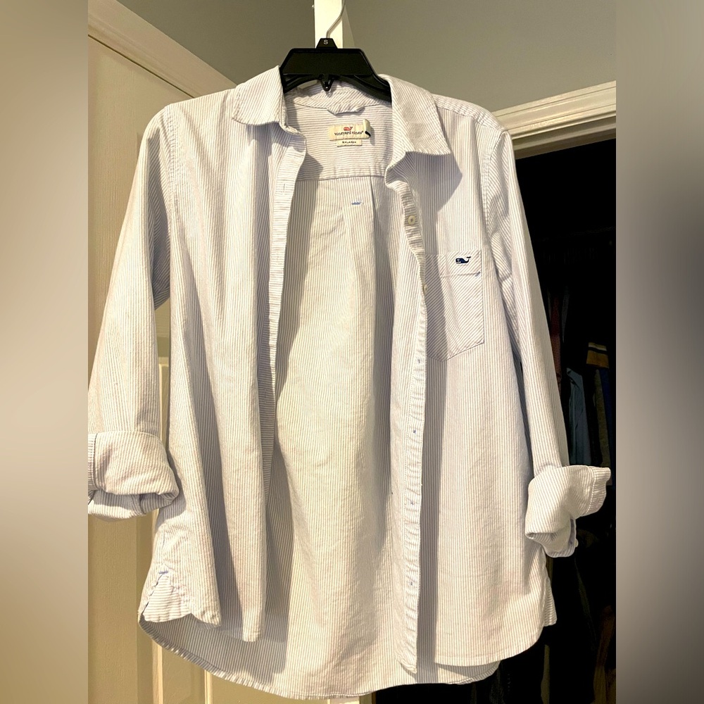 Light Blue Striped Relaxed Button-Up Shirt